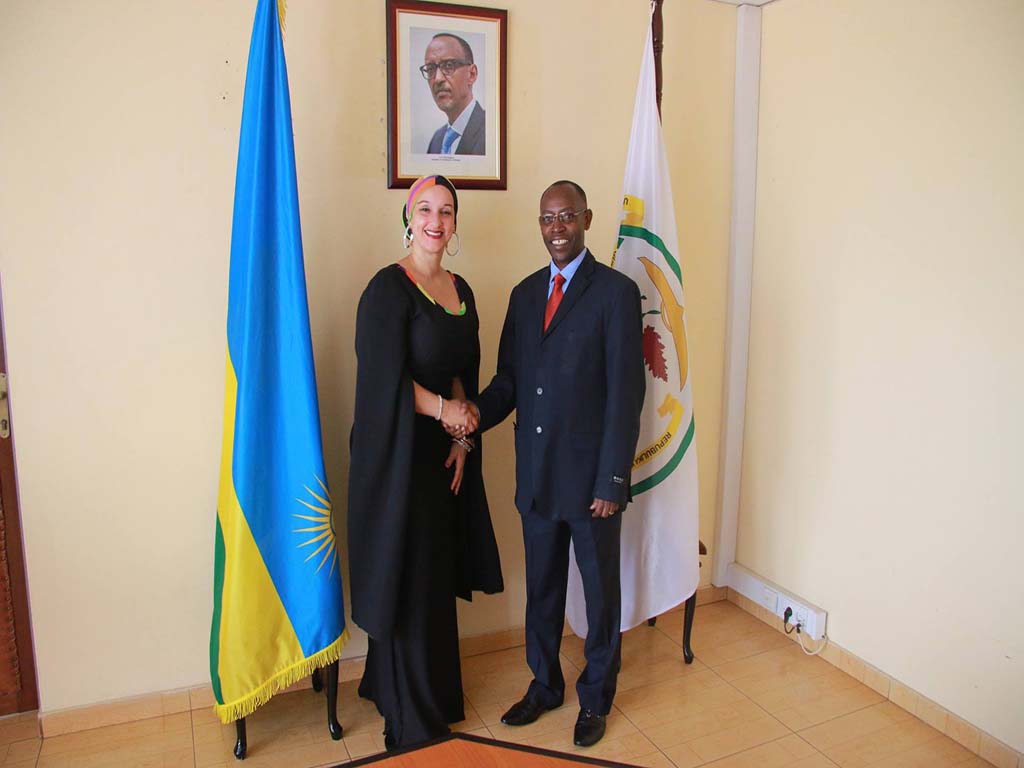 Kim Guillory Odunlami with Minister of Education in Rwanda