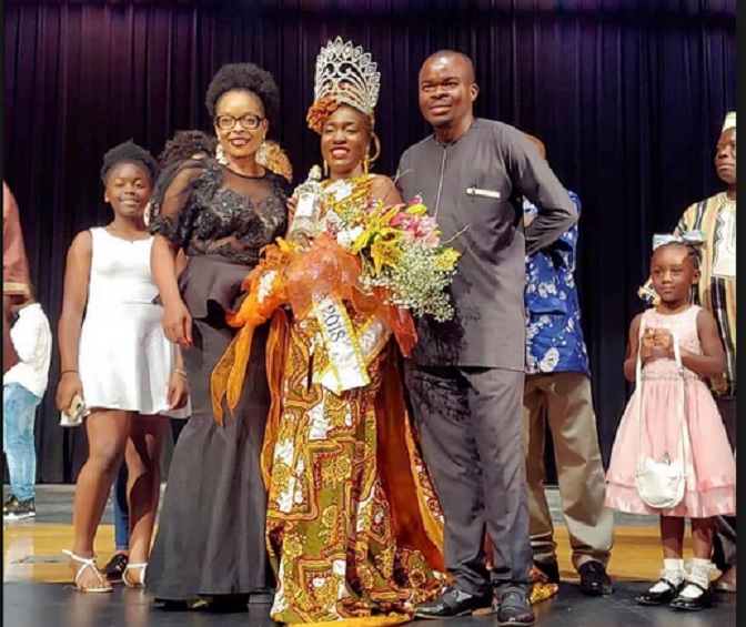 Excel Publisher (Boniface Ihiasota) on stage with Gboea Flumo - Miss Africa USA 2018-2019 & Miss Liberia